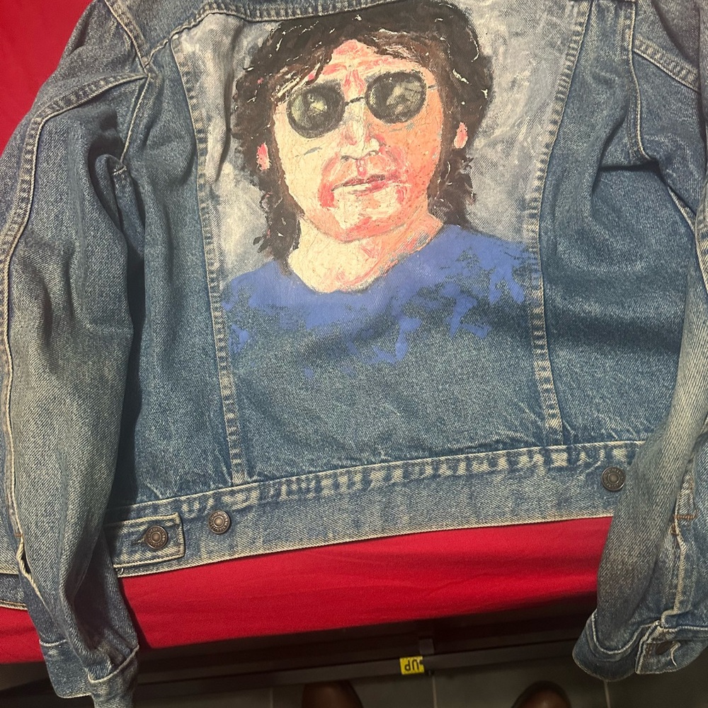 Artistic Denim Levi’s Jacket with Painted Portrait Of John Lennon Antique